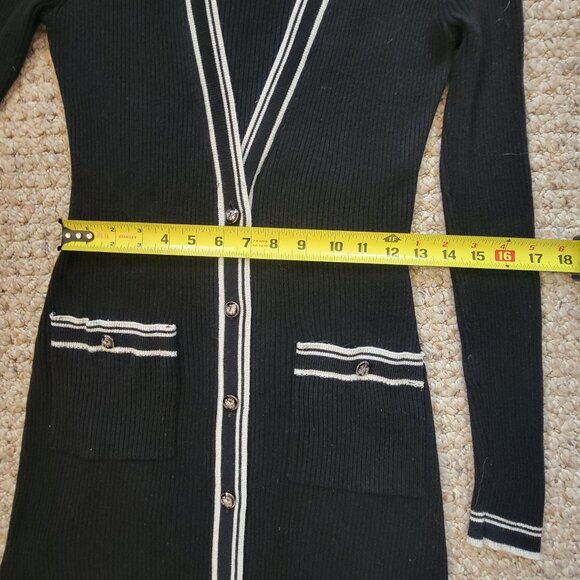 SOLD WHBM Ribbed Long Cardigan Duster Black White Trim - Picture 12 of 15